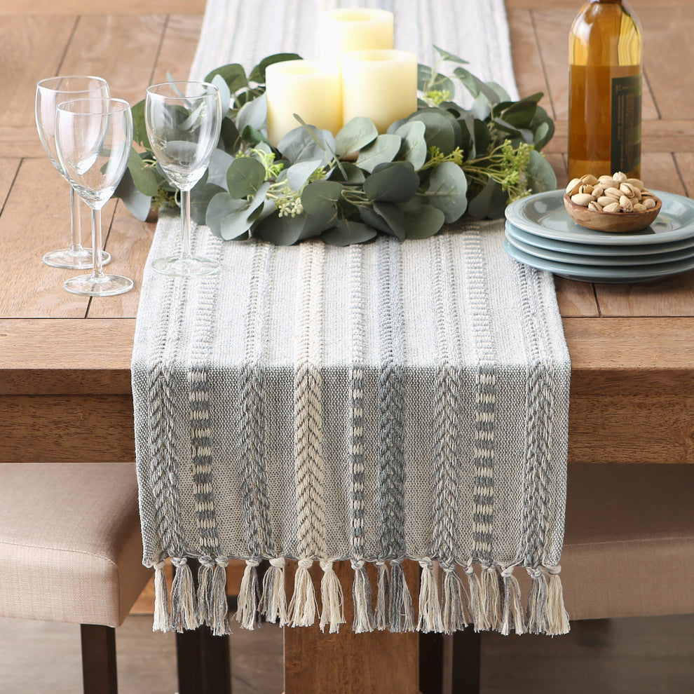 Cool Gray Braided Stripe Table Runner 15x108