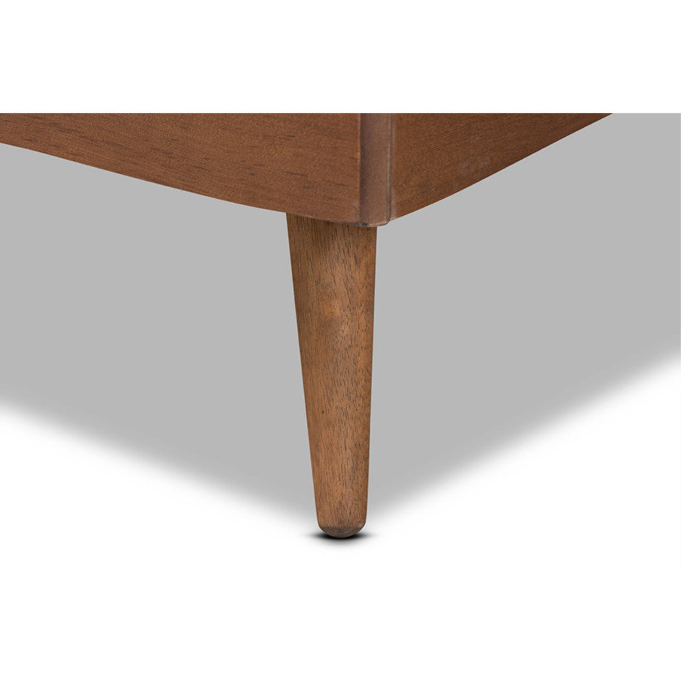 Gray Fabric Upholstered and Walnut Brown Finished Wood King Size Platform Bed