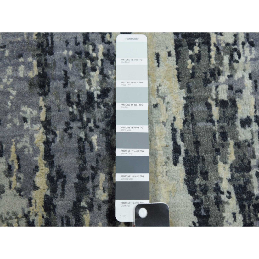 Charcoal Gray Wool and Silk Denser Weave Hand Knotted Runner Rug, 2'7"x10'3"