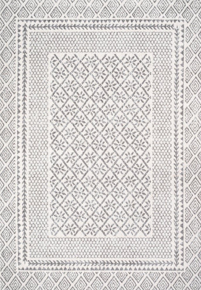Athens Modern Geometric Boho Rug Gray/Cream 5 ft. x 8 ft. Area Rug