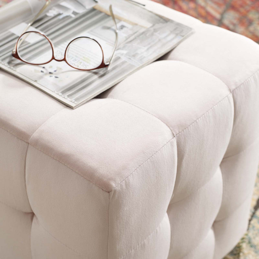 Contour Tufted Cube Performance Velvet Ottoman Pink