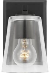 Vertex Collection One-Light Matte Black Clear Glass Contemporary Bath Light