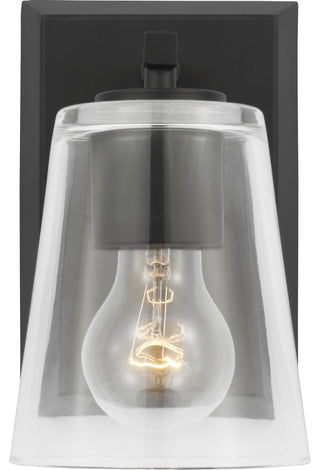 Vertex Collection One-Light Matte Black Clear Glass Contemporary Bath Light