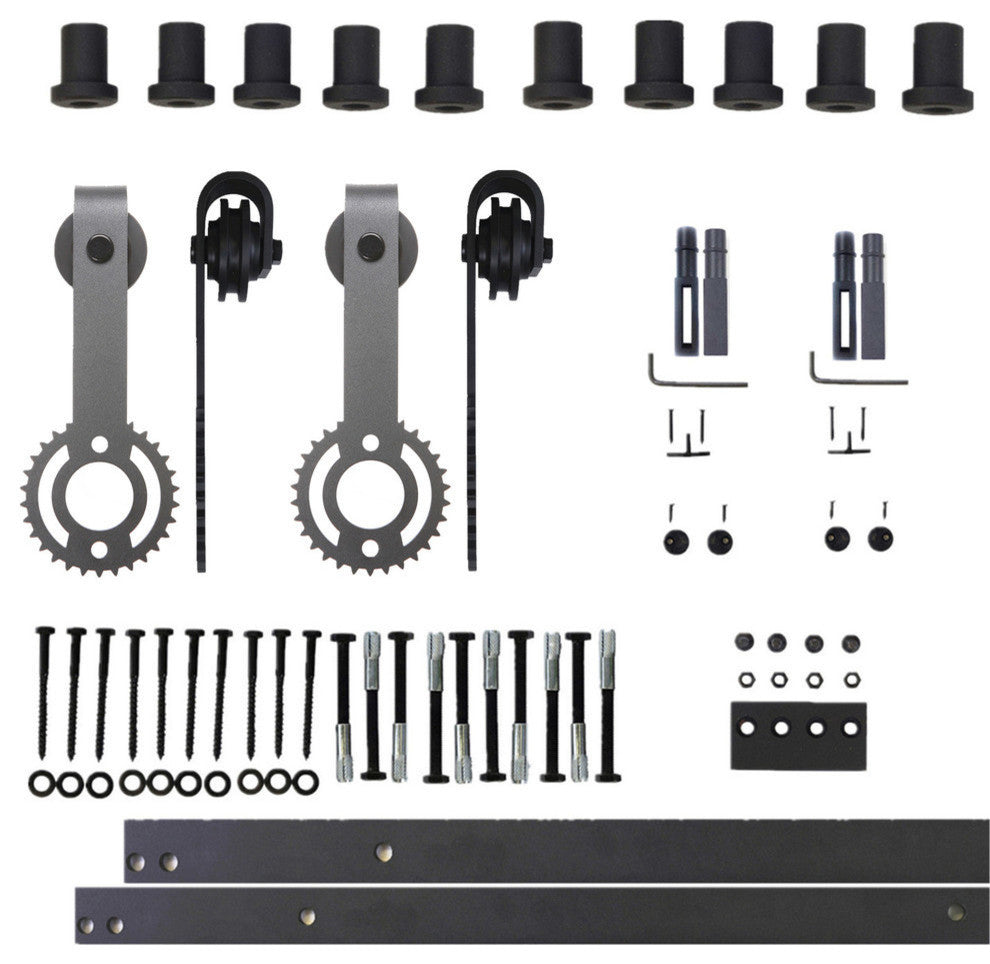 Vancleef Sliding Barn Door Hardware for Double Door, Gear Design, 12'