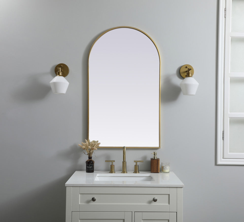 Metal Frame Arch Mirror 24X40 Inch, Brass