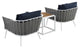 White Navy Stance 3 Piece Outdoor Patio Aluminum Sectional Sofa Set