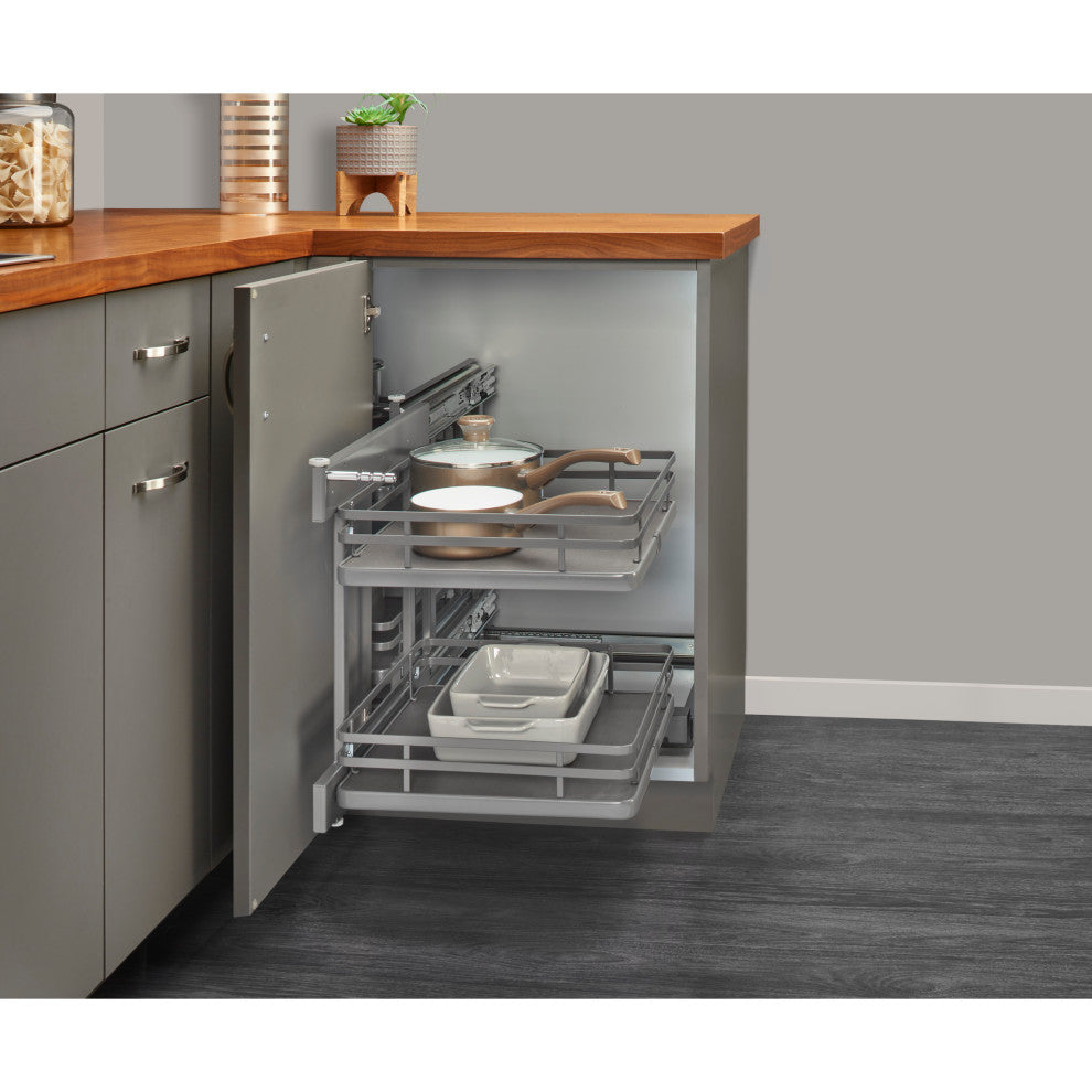 Steel 2-Tier Pull Out Solid Bottom Organizer for Blind Corner Cabinet, 15"