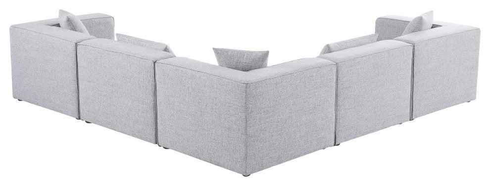 Cube Upholstered Modular Sectional, Gray, 5-Piece: 2 Armless Chair, 3 Corner Chair, Linen Texured Fabric