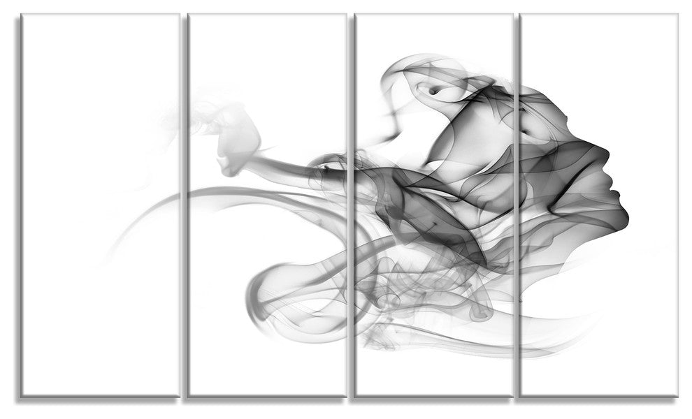 Woman and Smoke Double Exposure, Portrait Canvas Art Print, 48"x28", 4 Panels