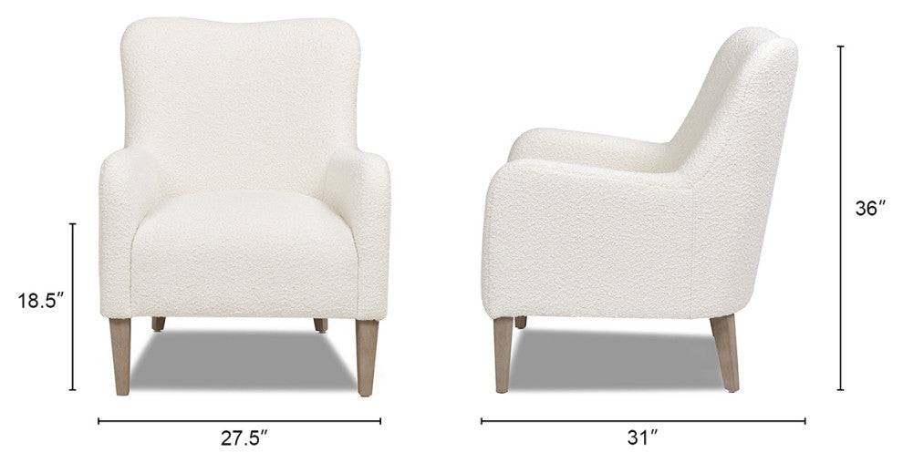 Nimbus 27.5" Curved Accent Chair, Ivory White Boucle