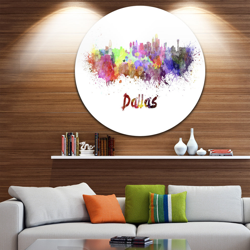 Dallas Skyline, Cityscape Disc Metal Wall Art, 11"