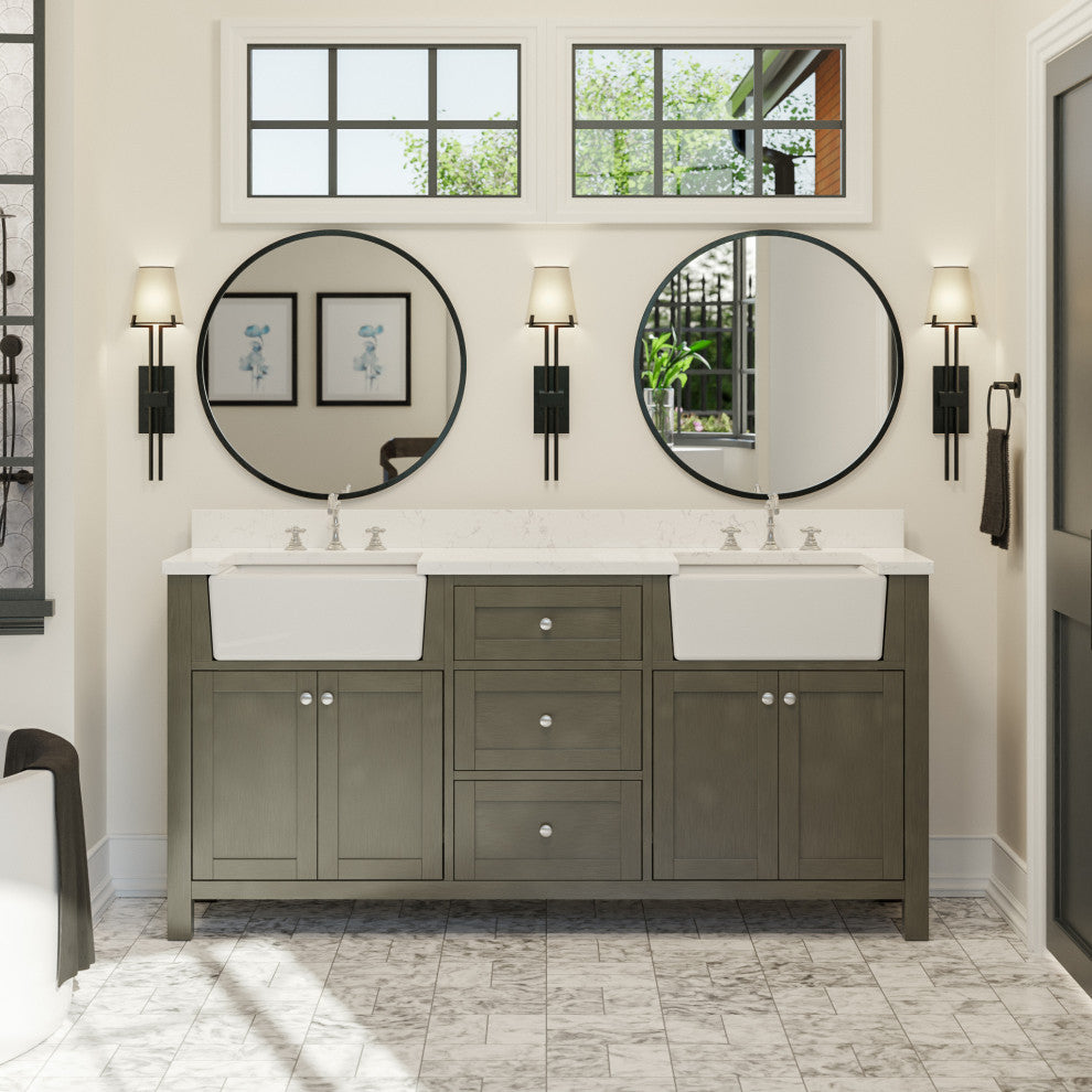 Yorkshire 72" Bathroom Vanity, Weathered Gray, Engineered Marble
