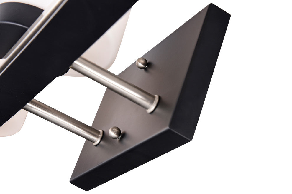 2-Light Black and Brushed Nickel Finish Vanity Light Etched White Glass Shade