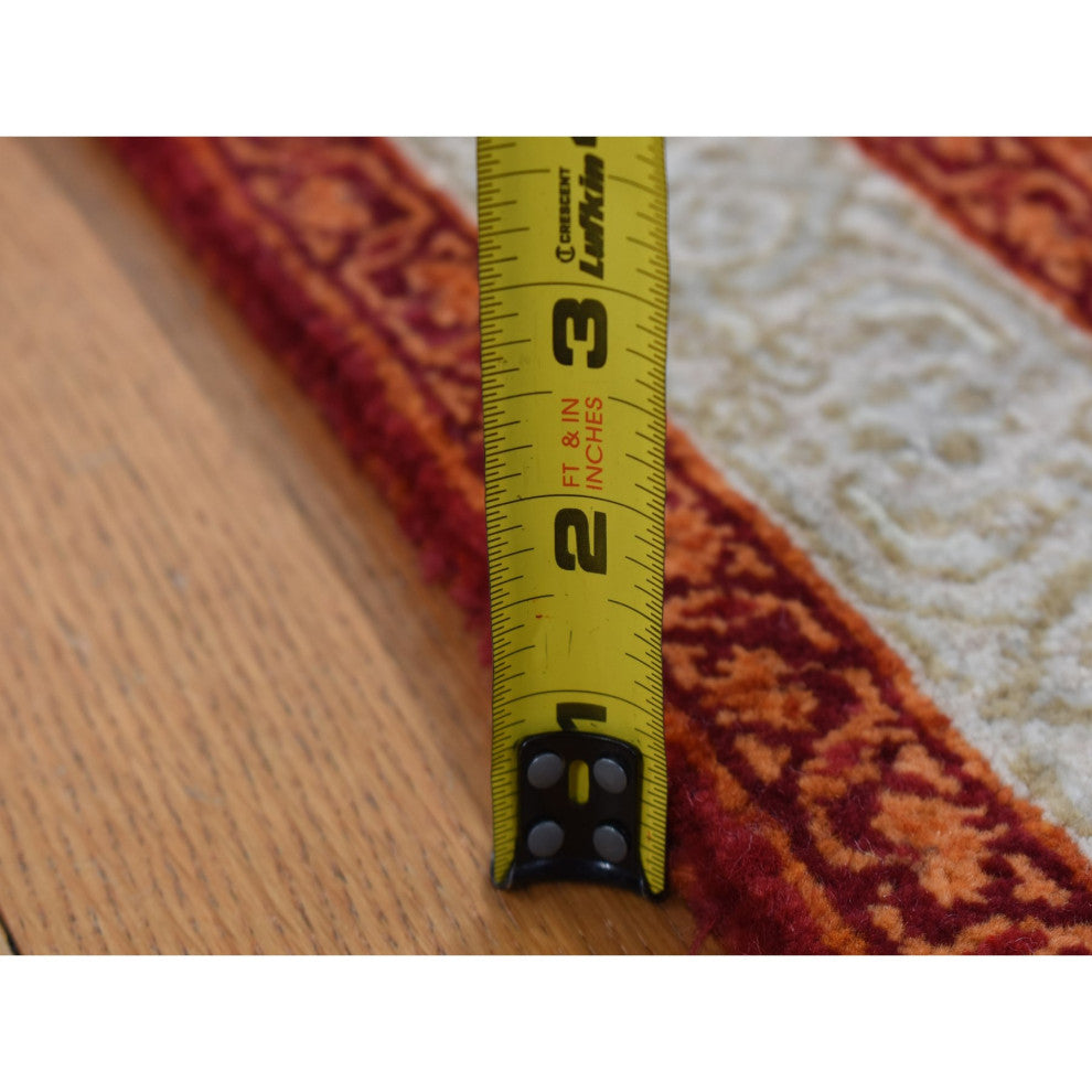 Pumpkin Orange Tabriz Mahi Wool Dense Weave Hand Knotted Runner Rug 2'9"x11'10"