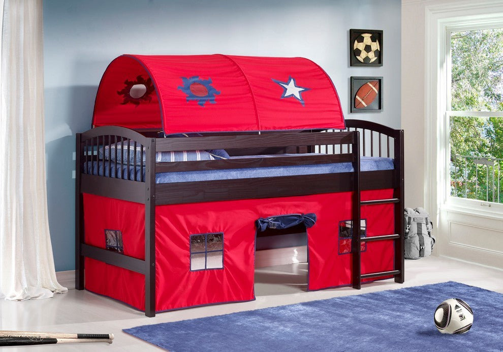 Addison Jr Loft Bed with Tent and playhouse, Espresso