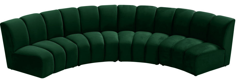 Infinity Channel Tufted Velvet Modular Chair, Green, 4 Piece