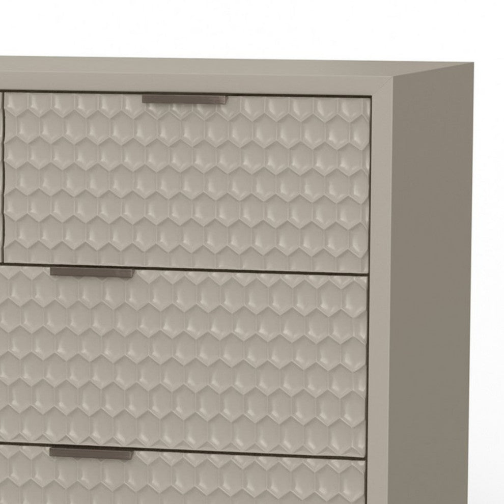 Benzara BM284281 7 Drawer Dresser, Honeycomb Pattern, Mahogany Wood, Taupe Gray