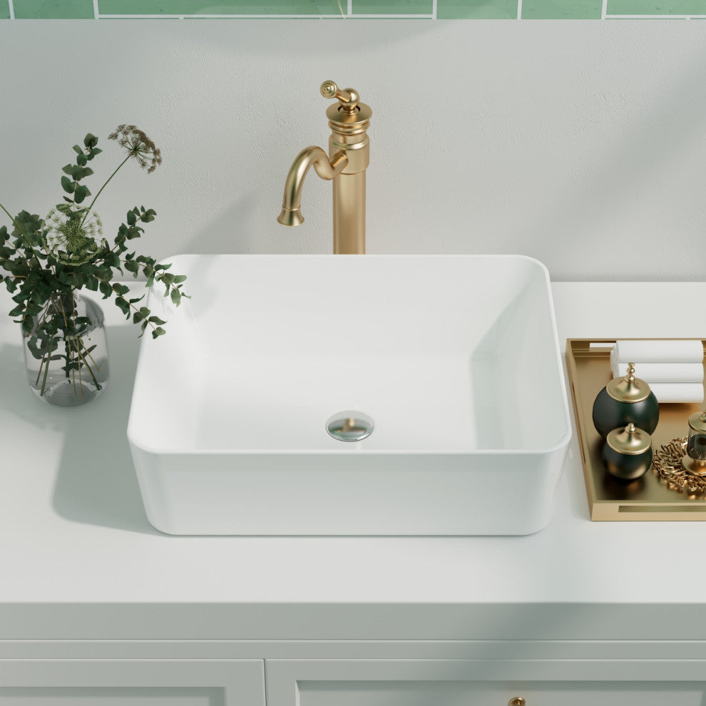 19"X15" Ceramic Rectangular White Bathroom Vessel Sink Above Counter Sink
