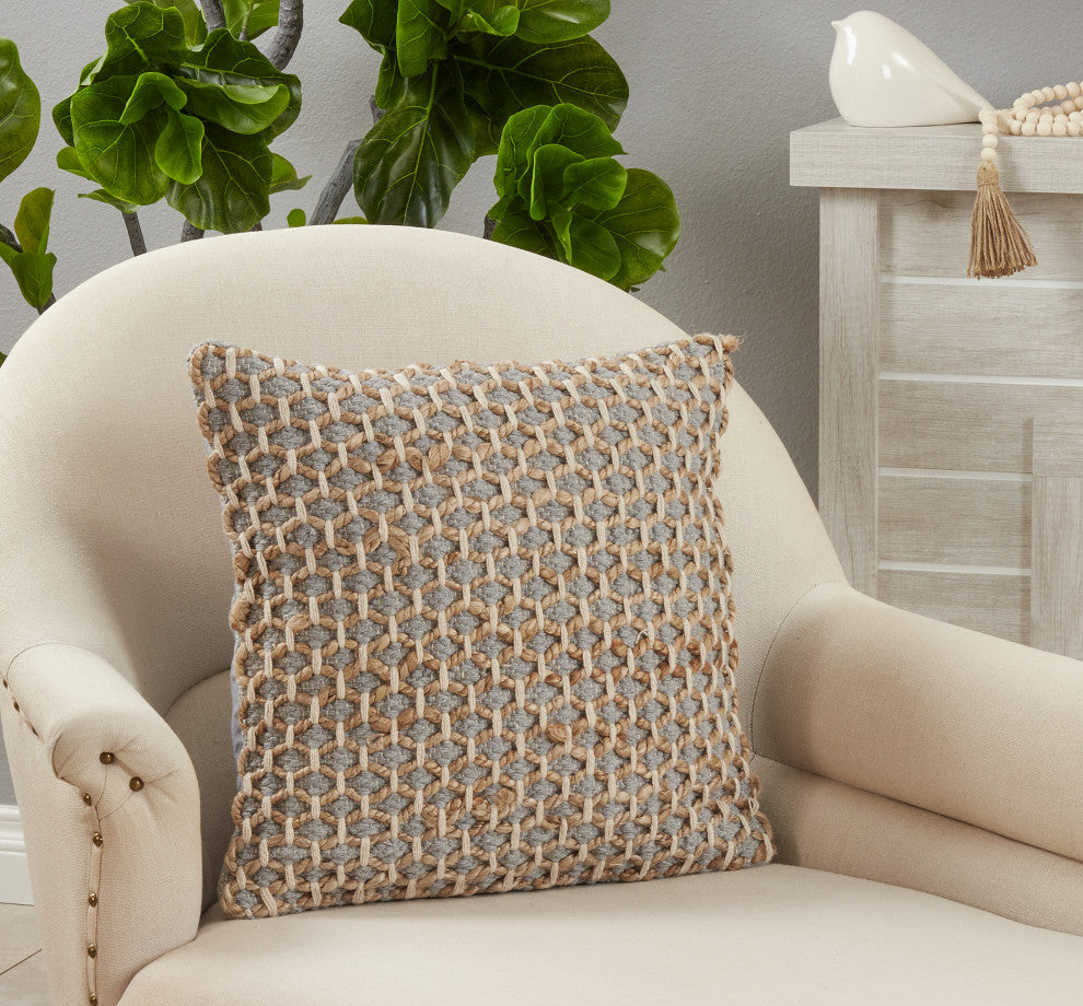 Rope Throw Pillow, Grey, 18", Poly Filled