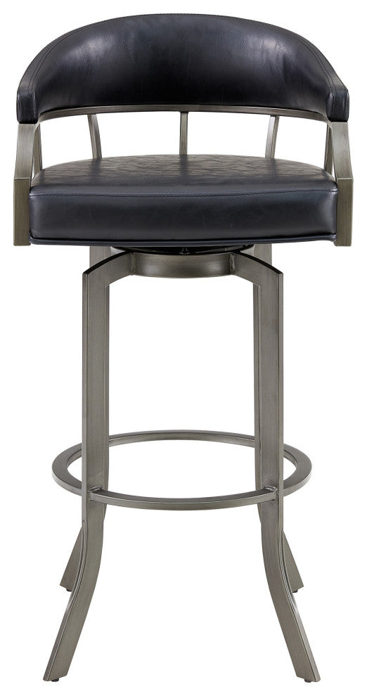 Benzara BM282701 Blake 30" Vegan Leather Bar Stool, Swivel, Metal Legs, Black