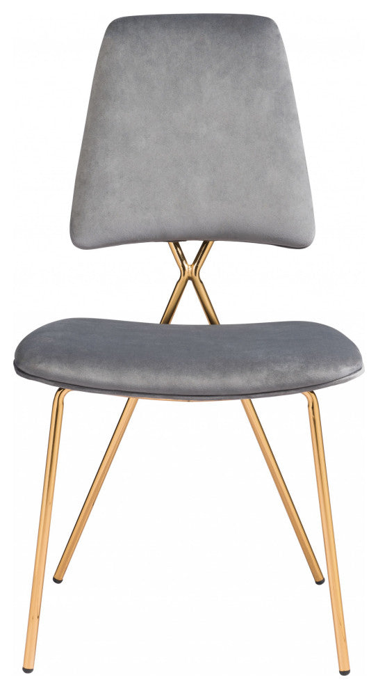 Set of Two Gray and Gold Modern X Dining Chairs