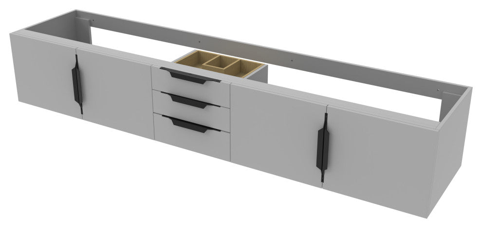 CastelloUSA Alpine 84" Wall Mounted Vanity, Base Only, Gray, Black Handles