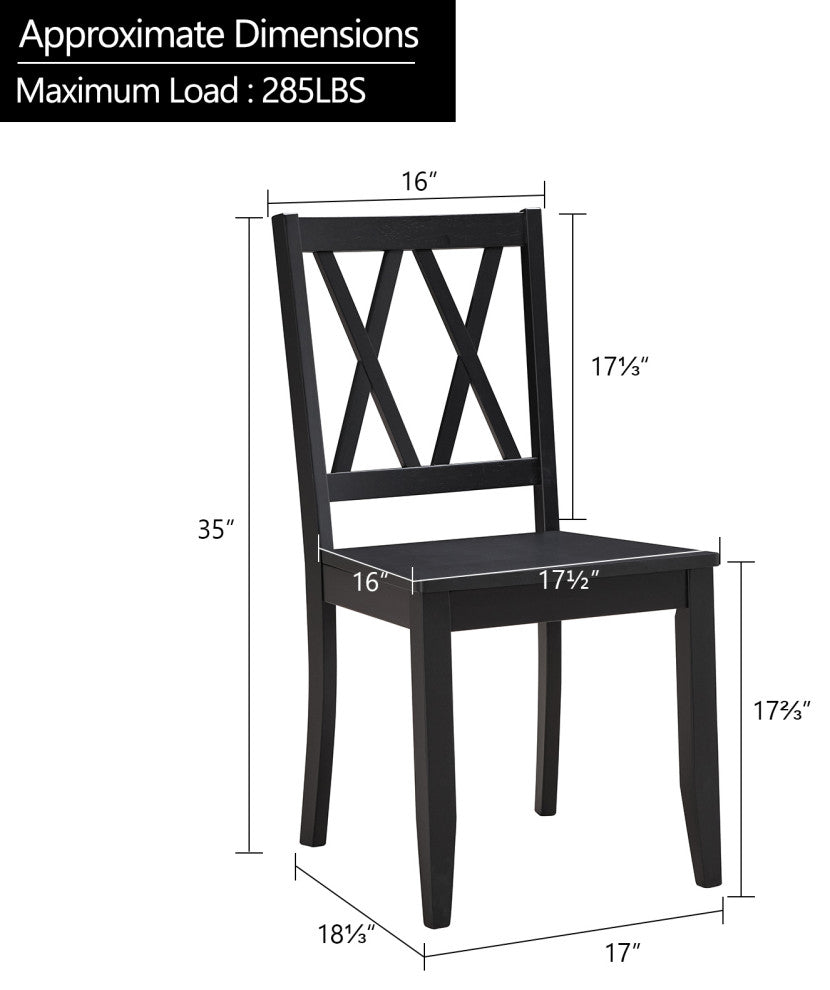 Set of 2 Double-X Back Wood Chairs, Black
