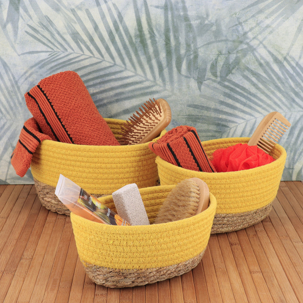 Cheerful Yellow Cotton Storage Baskets Organizer Padang Bins Stackable