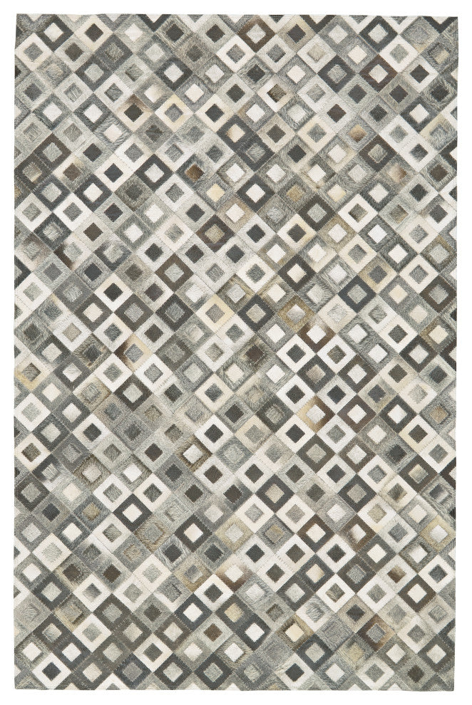 Weave & Wander Zenna Mosaic Leather Cowhide Rug, Gray/Taupe, 2'x3'