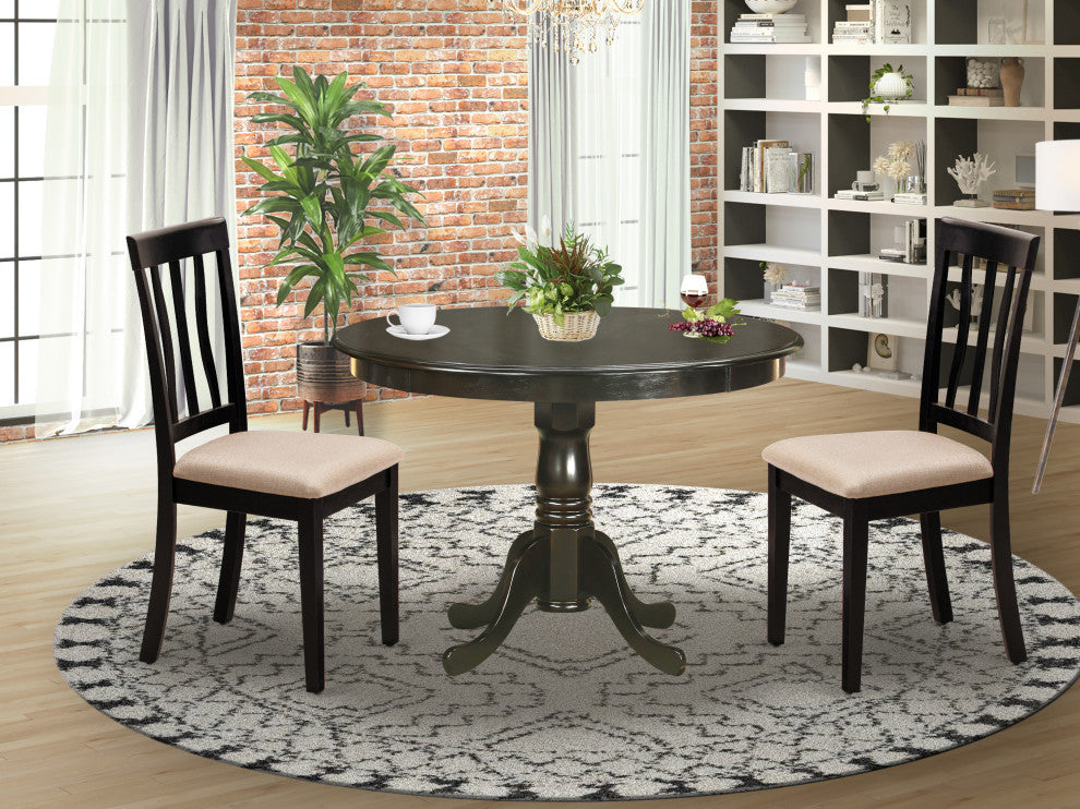 3 Pc Kitchen Nook Dining Set -Round Kitchen Table, 2 Slatted Back Kitchen Chairs