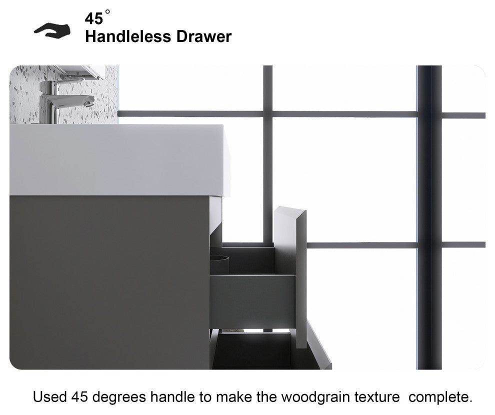 Wood Wall-Mounted Bathroom Vanity Set with Integrated Resin Sink, Grey, 24"