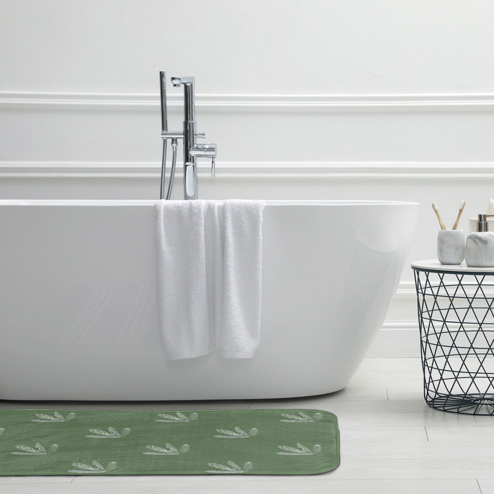 34" x 21" Feather Pattern Bathmat, Muted Green