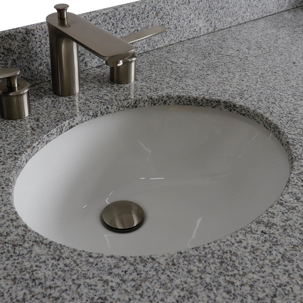 61" Double Sink Vanity, Dark Gray Finish And Gray Granite And Oval Sink
