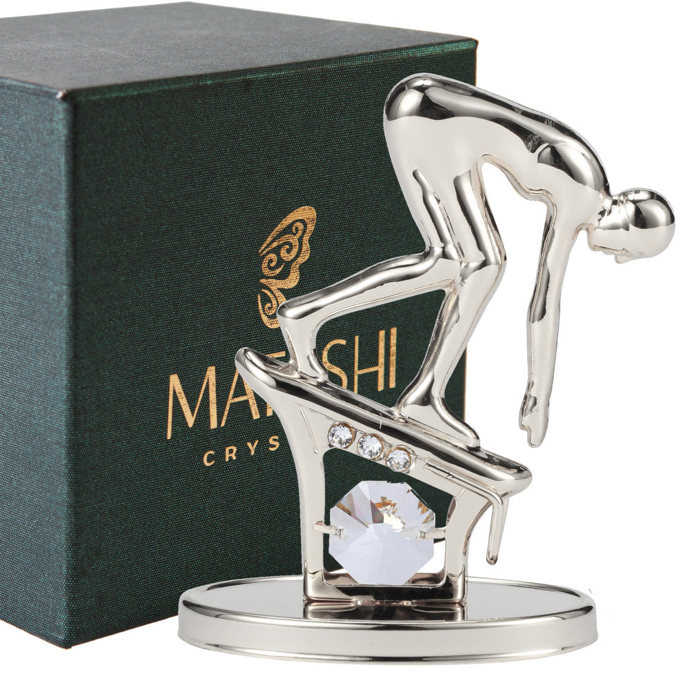 Matashi Silver Plated Surfer Figurine Embellished With Crystals, Surfing Gift