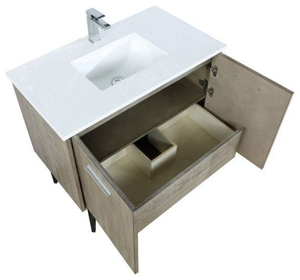 Lancy Modern Rustic Acacia 36" Square Sink Bathroom Vanity, Labaro Brushed Nicke