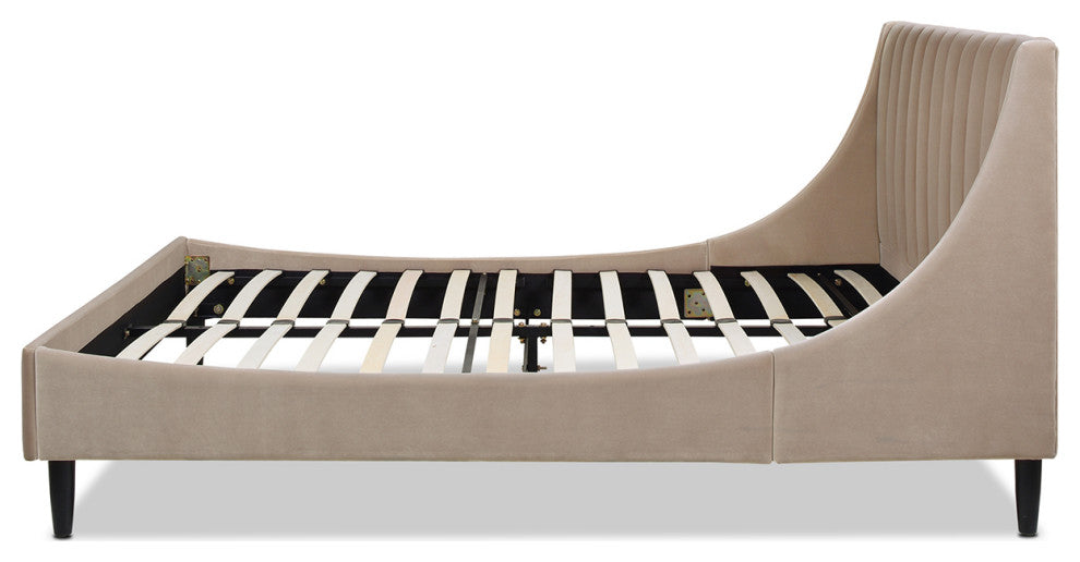 Aspen Modern Vertical Tufted Upholstered Platform Bed, Mink Beige Performance Velvet, Queen