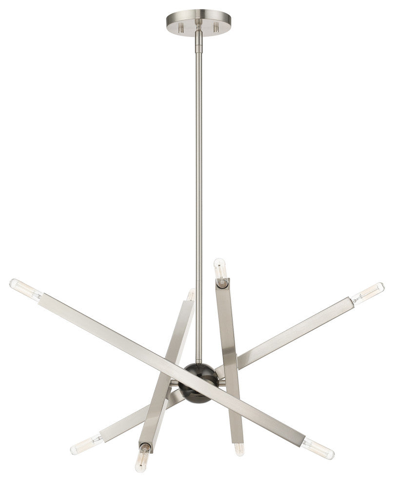 Livex Lighting Monaco 8-Light Brushed Nickel Chandelier With Black Chrome Accent