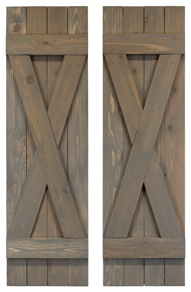 X Board and Batten Exterior Shutters Pair, Stone Gray, 84"