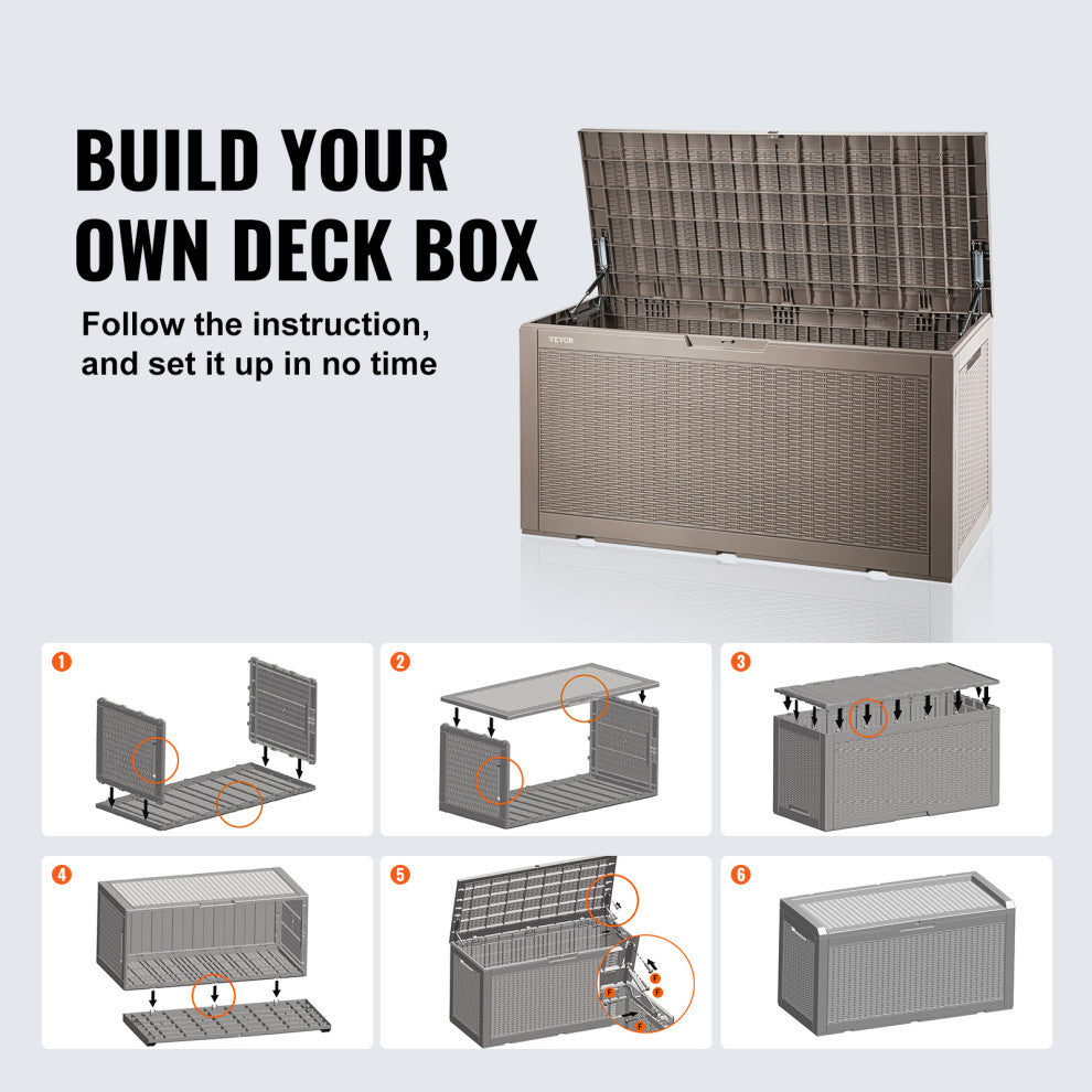 VEVOR Deck Box Indoor Outdoor Storage Box 100 Gallon Resin for Cushions Toys