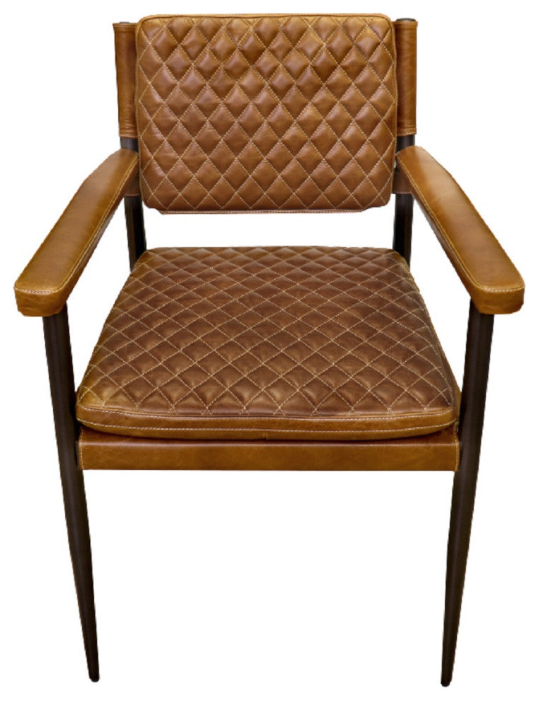 Pasargad Home Capri Top Grain Leather Dining Chair with Armrests