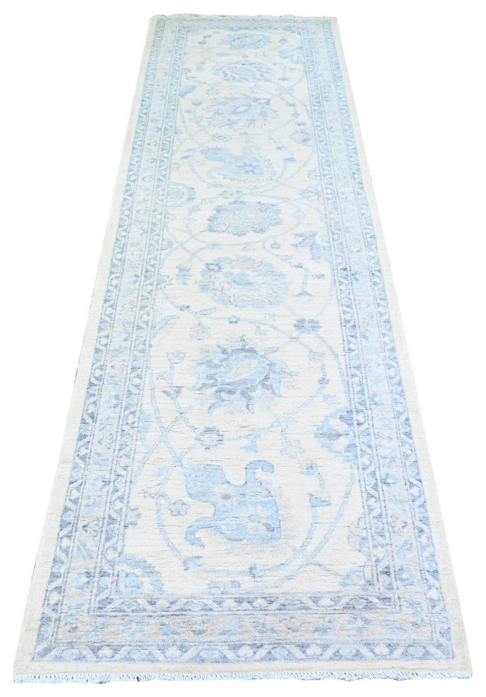 Old Wood Ivory Finer Peshawar Wool Hand Knotted Oriental Rug, 2'10"x9'7"
