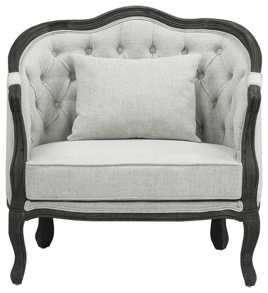 ACME Samael Linen Chair with Wooden Frame and Pillow in Gray and Dark Brown