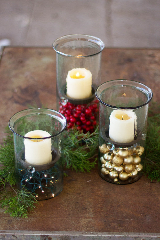 Classic Medium 10" Tall Glass Hurricane Rustic Pillar Candle Holder Textured