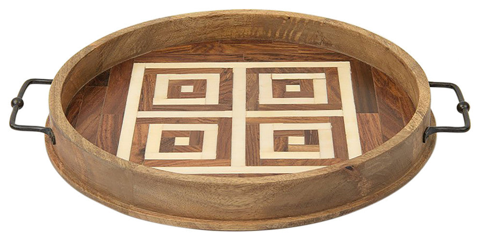 Round Wood and Bone Tray