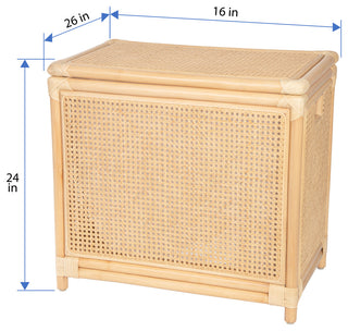 Rattan Cane Clothes Hamper Laundry Basket, Removable Liner, Lid, 2-3 Loads
