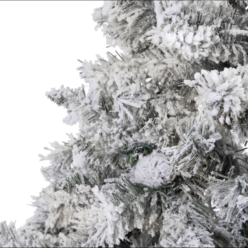 7' Flocked White River Mountain Pine Artificial Christmas Tree With Pinecones