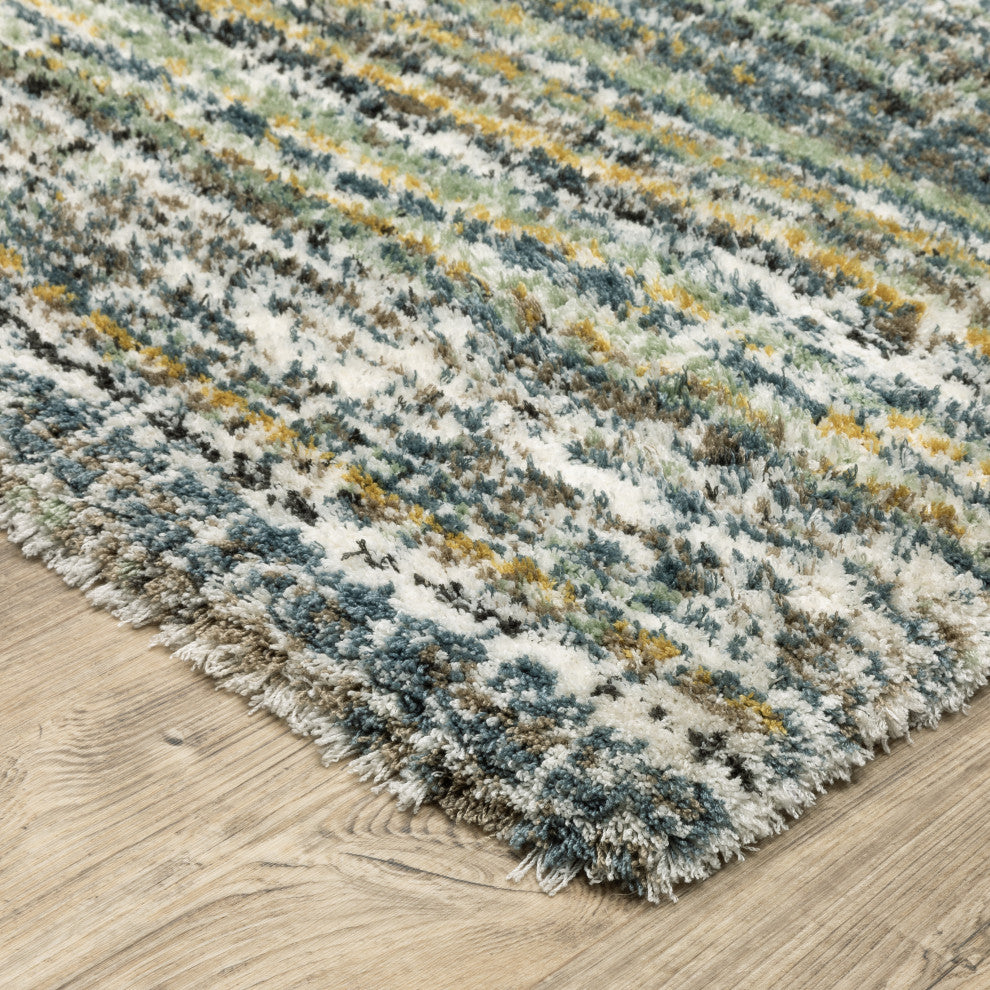 Greer Modern Distressed Gridwork Green/ Blue Area Rug, 7'10" x 10'10"