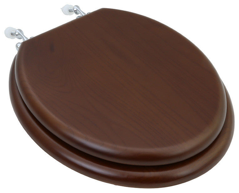 Solid Wood Dark Oak Toilet Round Seat with Chrome Hinge