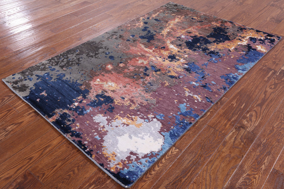 3' 11" X 6' 0" Abstract Wool and Silk Hand Knotted Rug Q6170