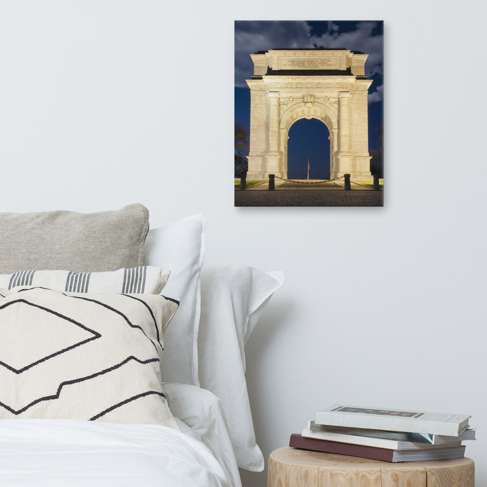 Night Photo at Valley Forge Arch Night Photo Canvas Wall Art Print, 16" X 20"